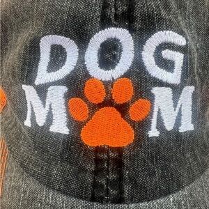 Dog Mom Women’s Distressed Baseball Cap Adjustable Gray & Orange One Size